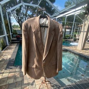Hart Schaffner Marx 42R Brown/Gold Plaid Sport Coat Blazer Wool Silk USA Vintage